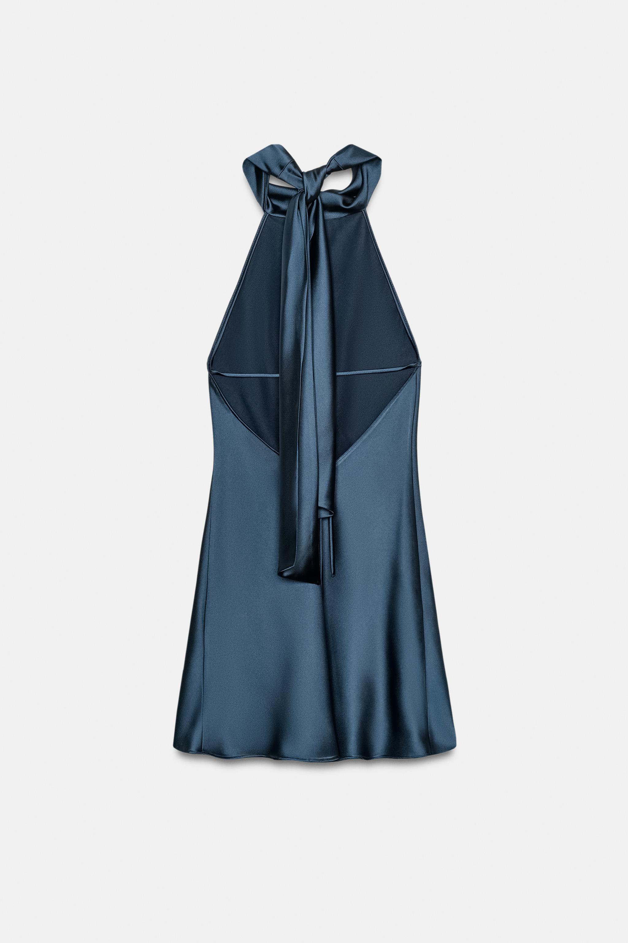 SATIN TIE MINI DRESS - Navy blue | ZARA South Africa SATIN TIE MINI DRESS - Navy blue | ZARA South Africa