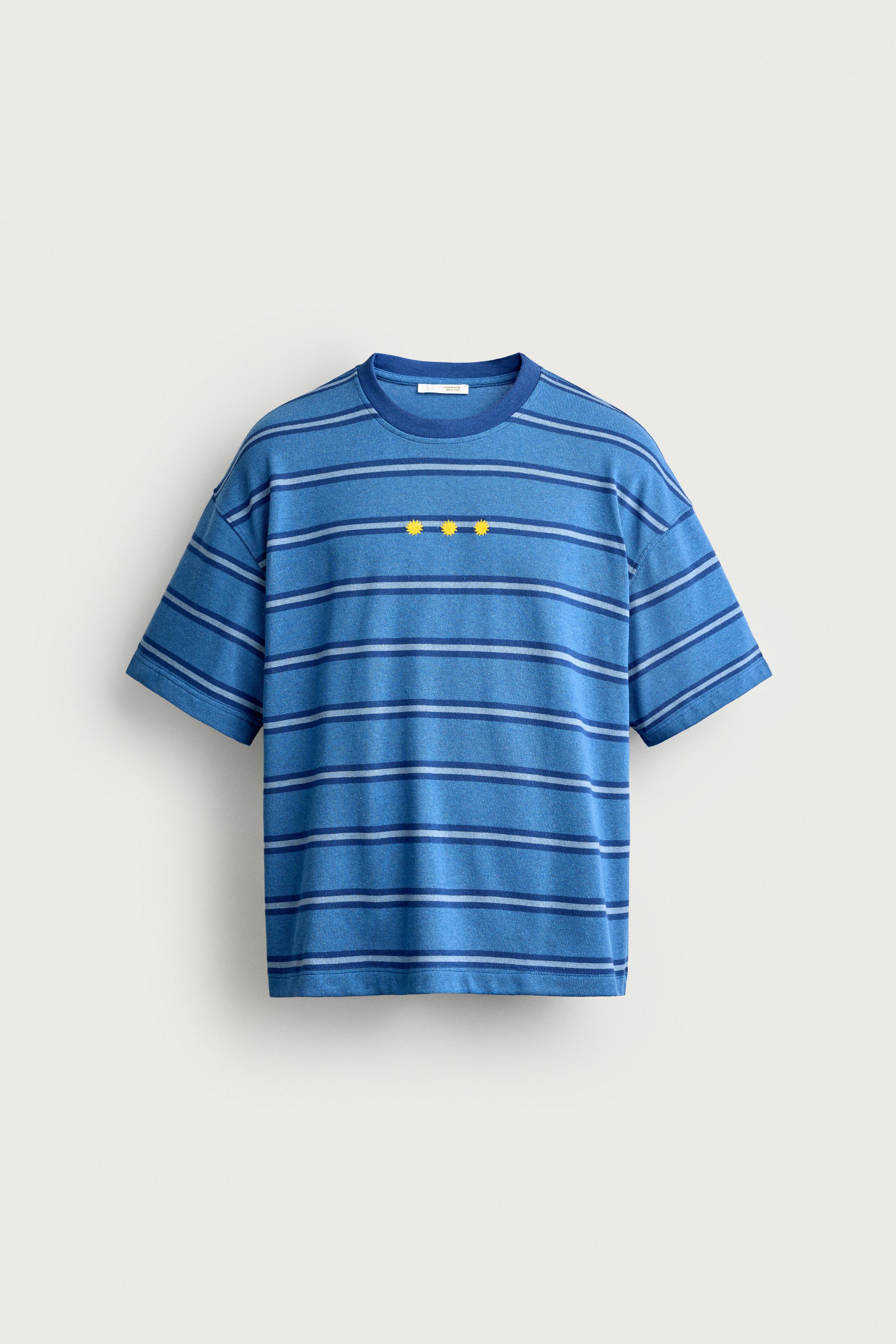 Мужские футболки Zara STRIPED JACQUARD EMBROIDERED T-SHIRT — фото 7