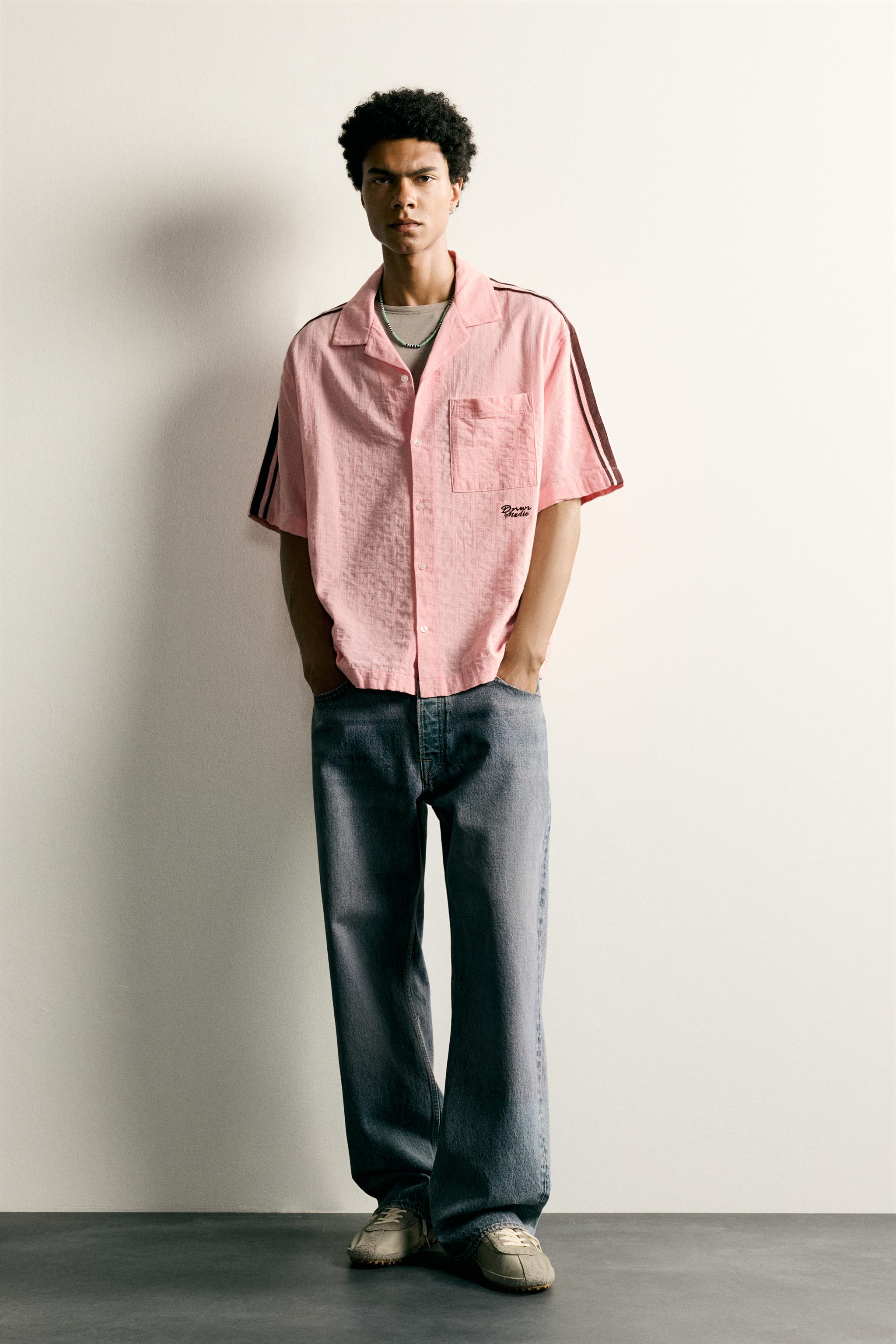 CONTRAST EMBROIDERED STRIPE SHIRT - Oyster-white | ZARA United States