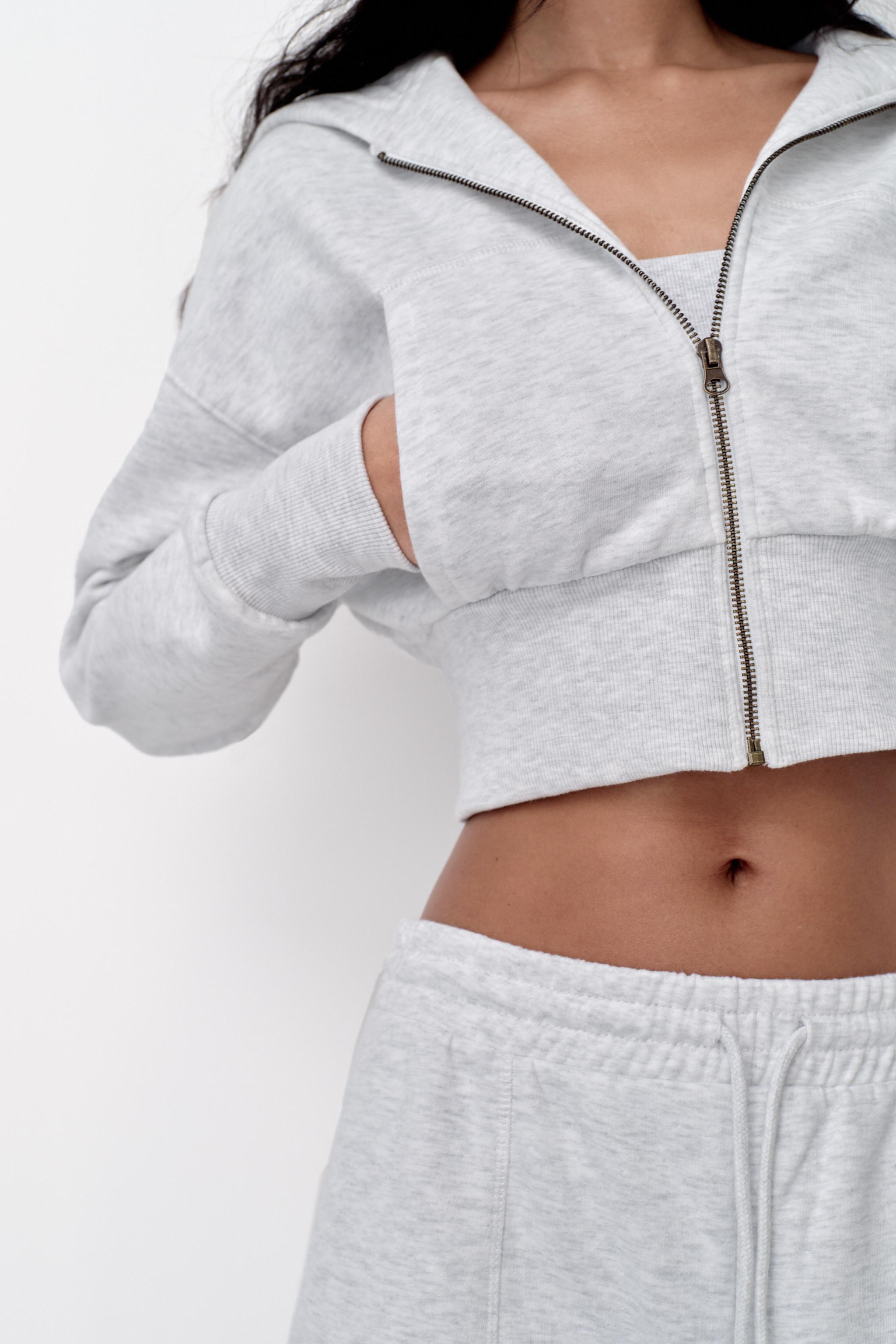 White crop hoodie zip up hot sale