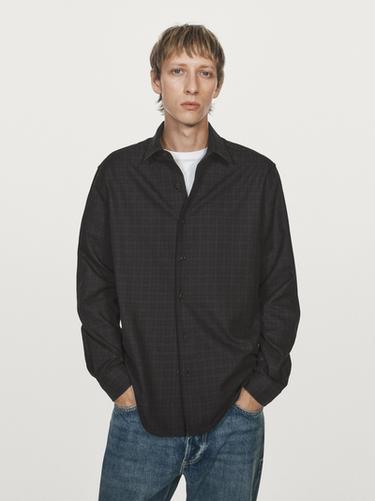Chemise à carreaux regular fit - Gris de Zara