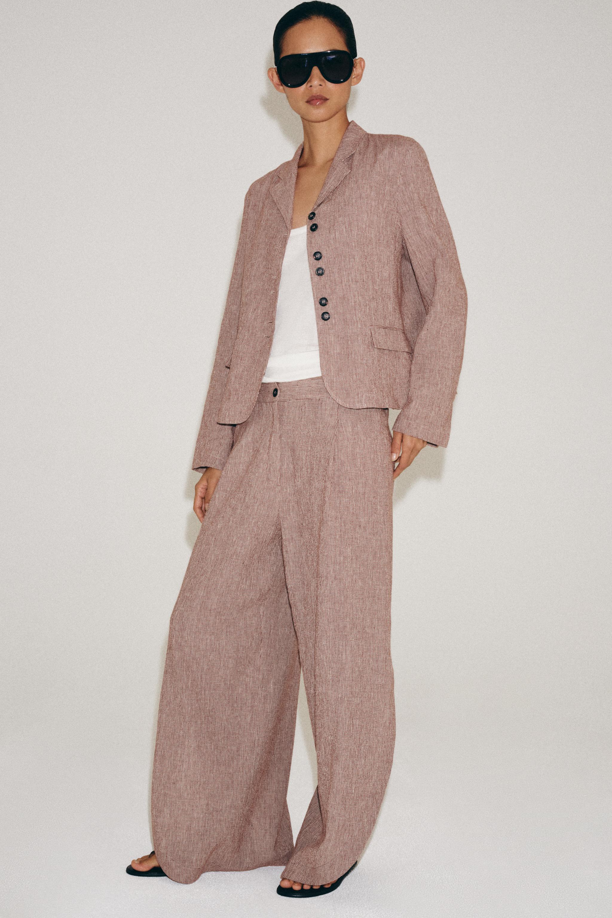 ZW COLLECTION LINEN BLEND VENTED TROUSERS — Maroon