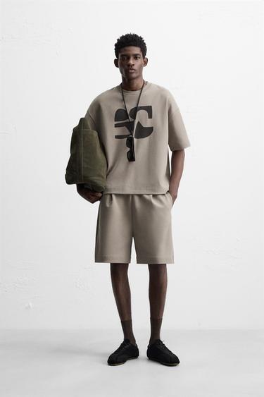 TEXTURED PRINT T-SHIRT - Stone by Zara - Image 0