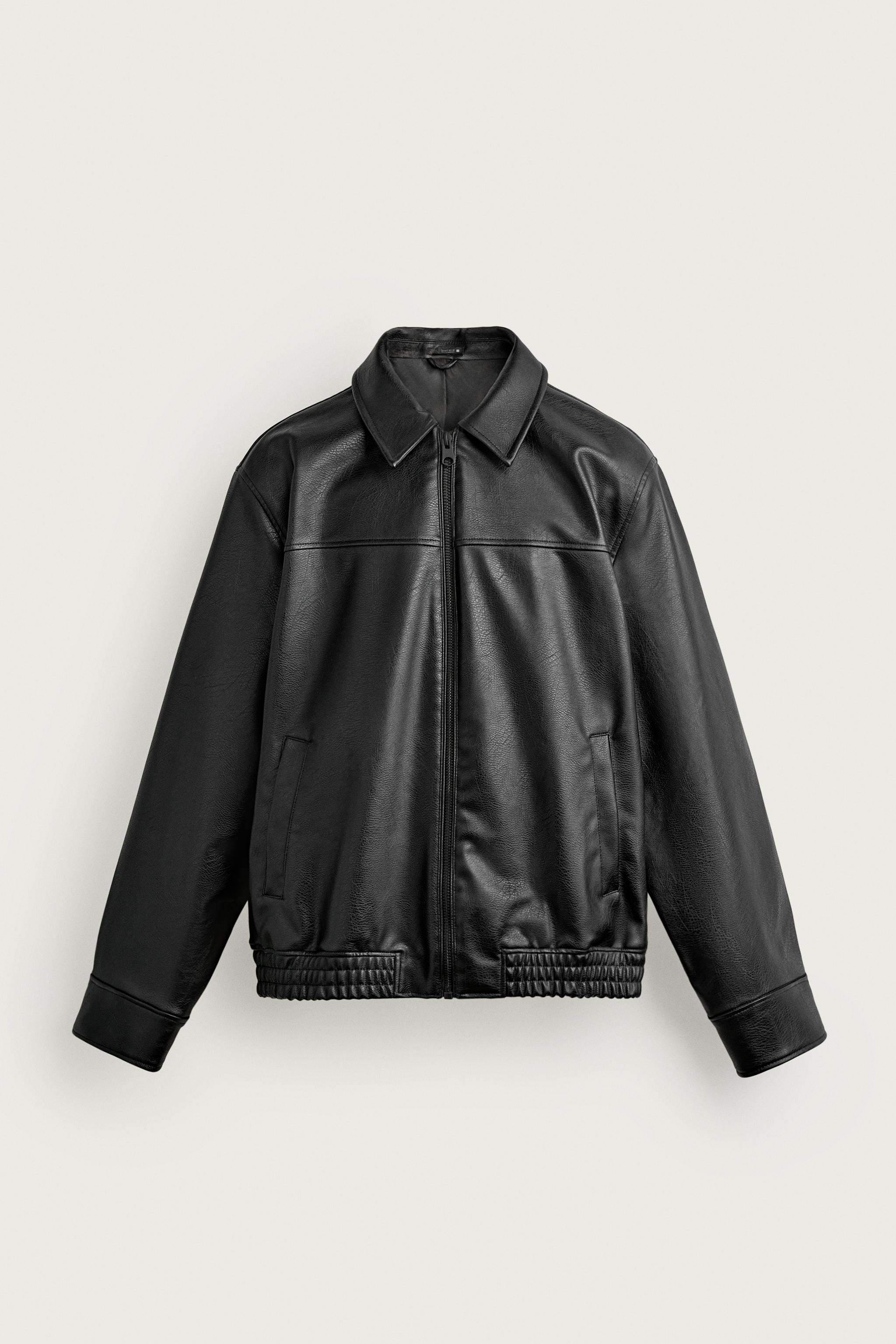 RELAXED-FIT FAUX LEATHER JACKET — Black