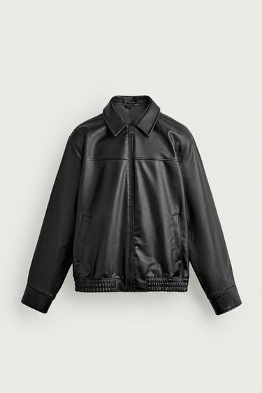 RELAXED FIT LEATHER EFFECT JACKET - Black by Zara