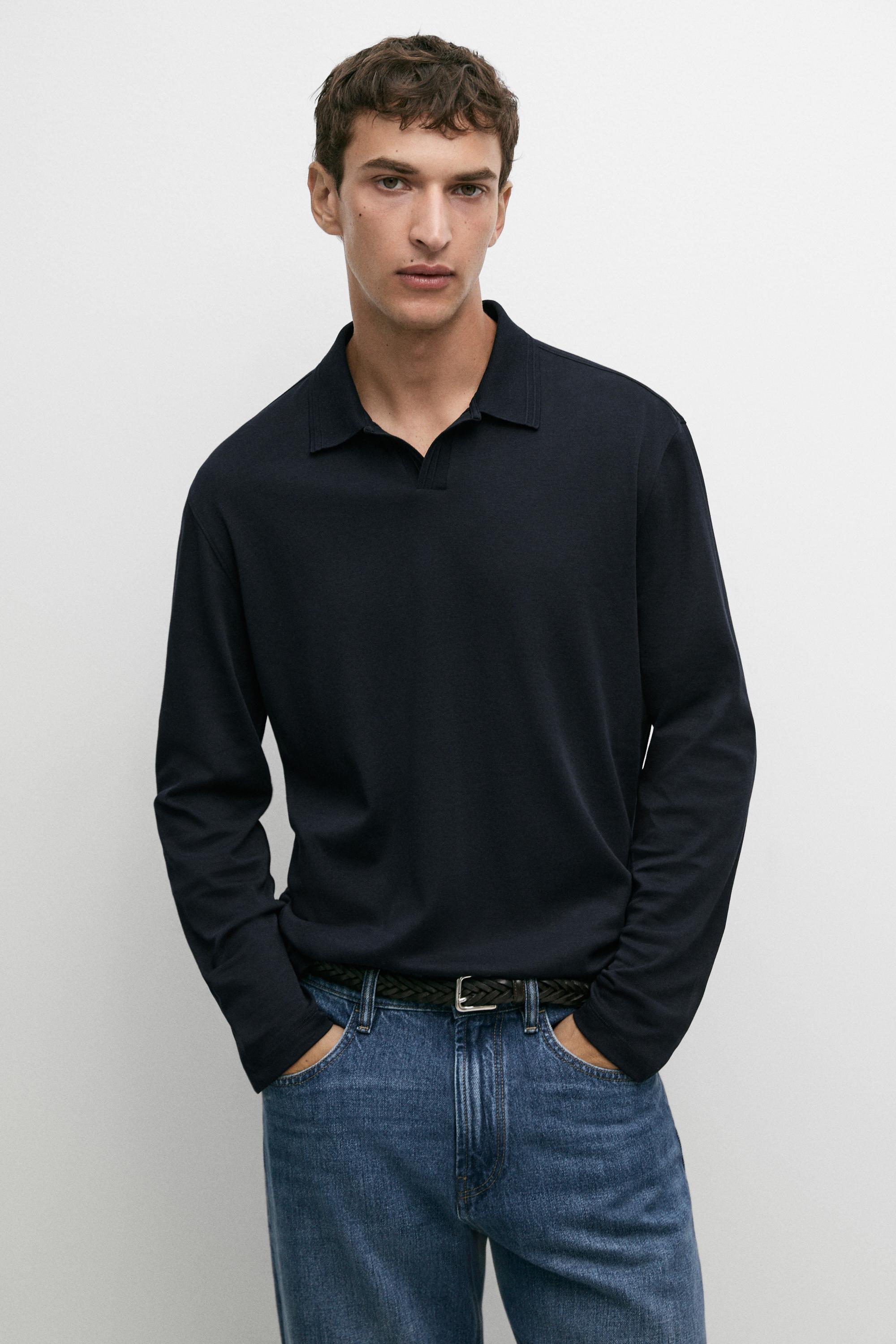 100% cotton long sleeve polo shirt — Navy blue