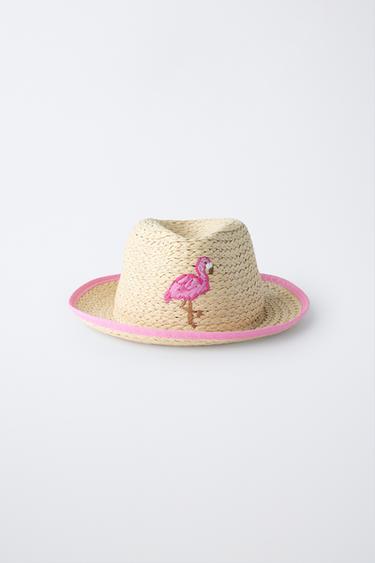 EMBROIDERED STRAW HAT - Pink by Zara