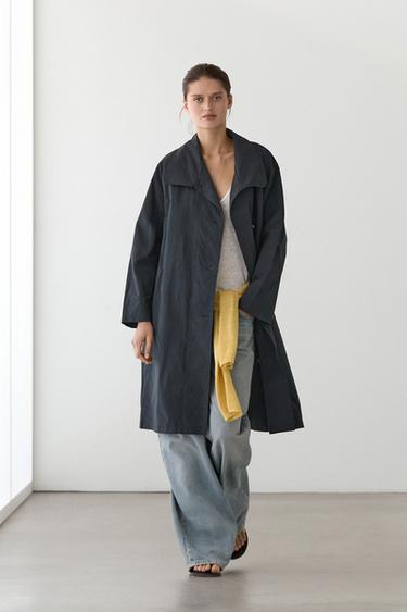 Zara High neck technical trench coat - Dark navy - Image 0