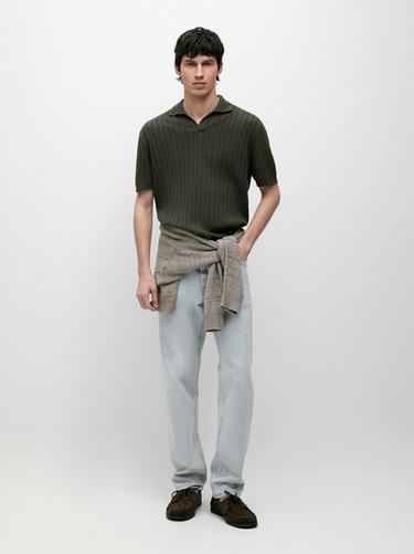 Zara Cable-knit polo sweater - Dark khaki