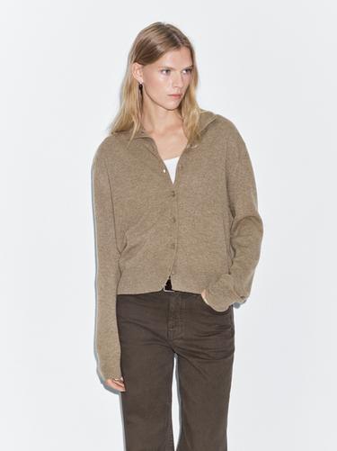 Zara 100% wool high neck knit cardigan - Greenish