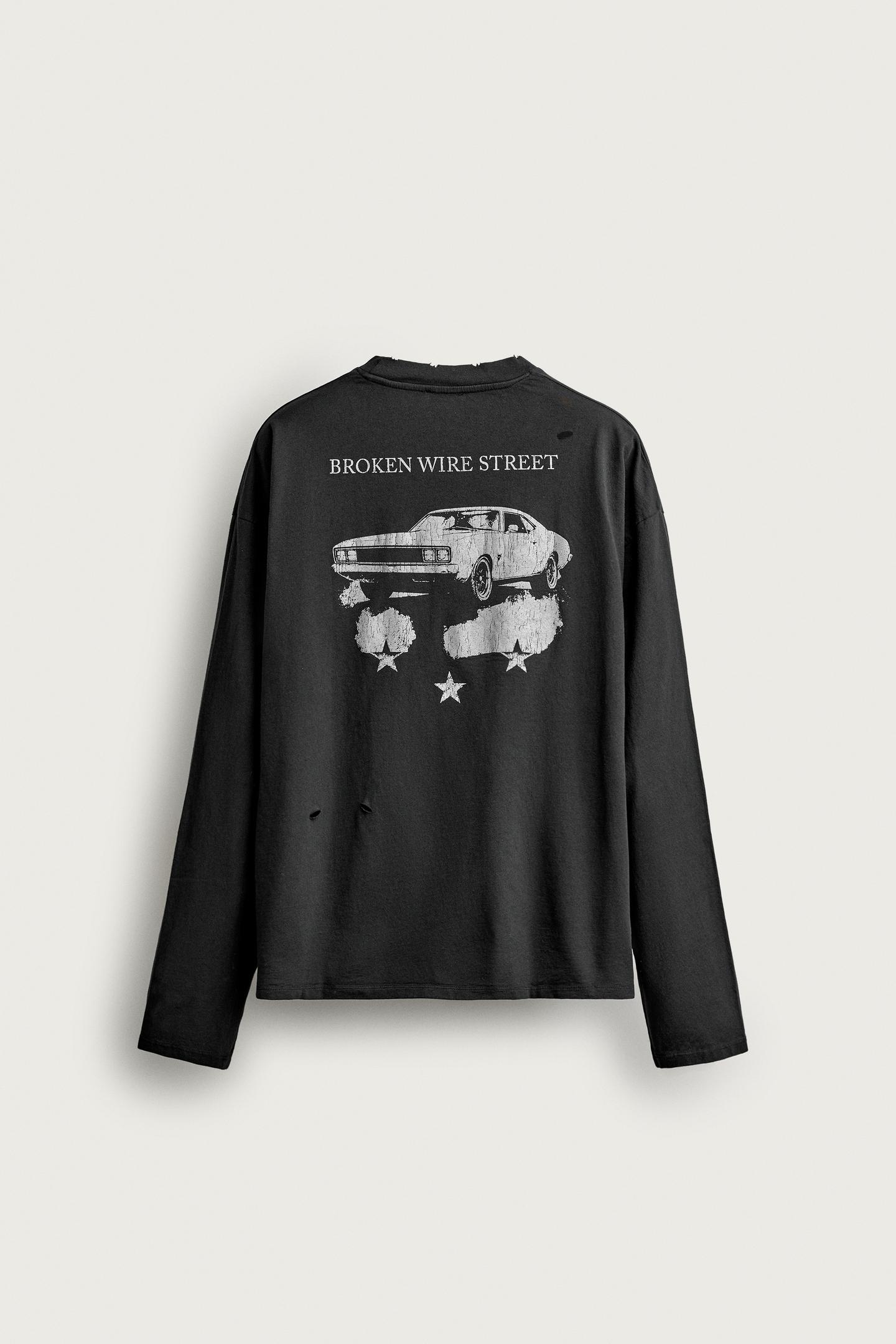 Мужская футболка Zara Relaxed Fit Distressed Effect Printed, цвет: Чёрный — фото 8