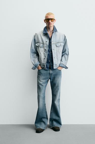 Zara RELAXED FIT DENIM JACKET WITH METAL STUDS - Light blue