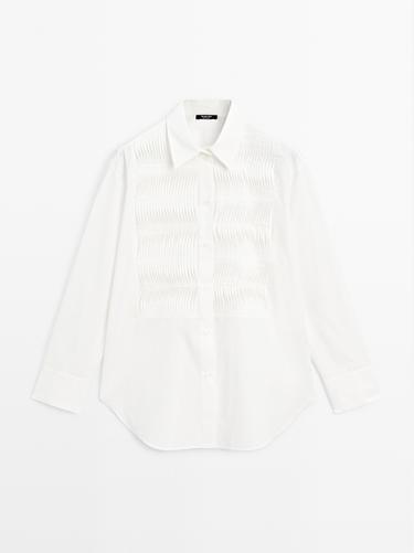 Zara 100% cotton shirt with chest detail - White