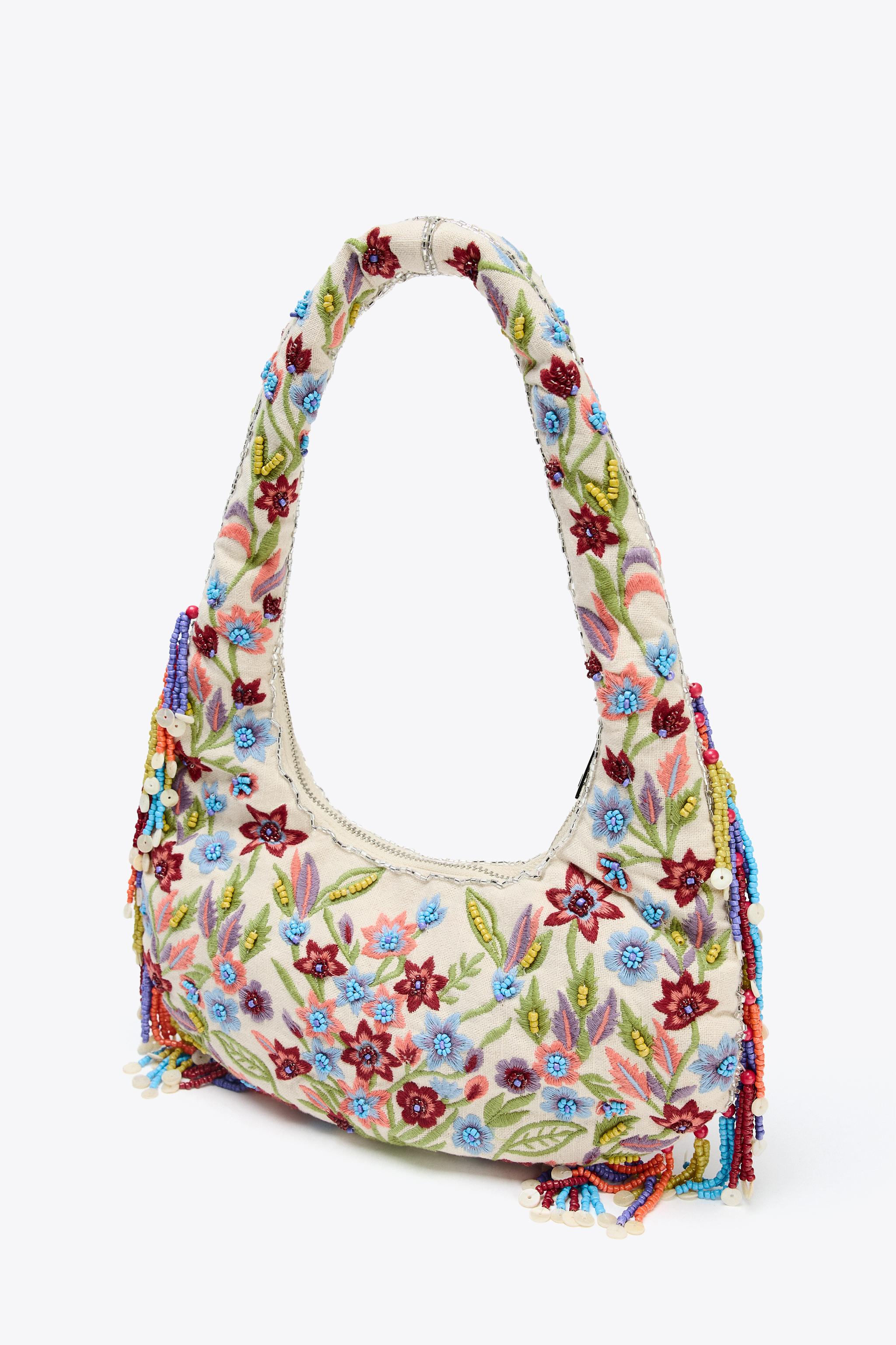 ☆ドイツ発*ZARA*新作*FLORAL刺繍ビーズオーヴァルバッグ/TH☆ ZARA ザラ オーガンジー 刺繍バッグ ショルダーバック トート