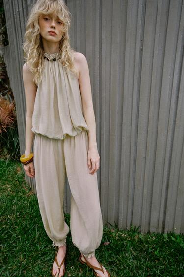 Zara ELASTIC WAIST PANTS - Ecru - Image 0