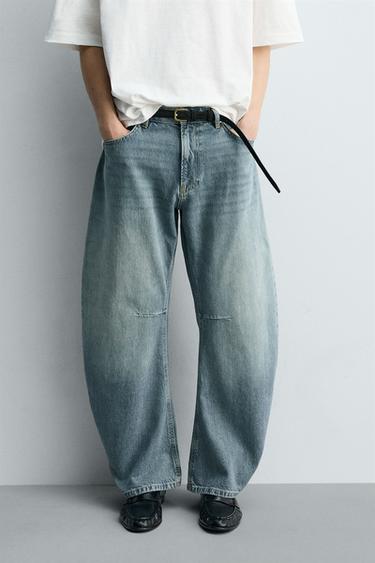 RELAXED BARREL FIT JEANS - Blue / Green by Zara