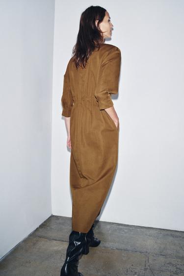 ZW COLLECTION PLEATED MIDI DRESS - Ochre by Zara - Image 4