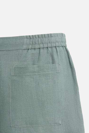 100% LINEN REGULAR FIT BERMUDA SHORTS - Grey green by Zara - Image 9