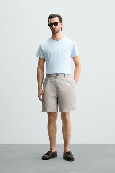 RELAXED FIT CRINKLED BERMUDA SHORTS - Grey by Zara - Image 0