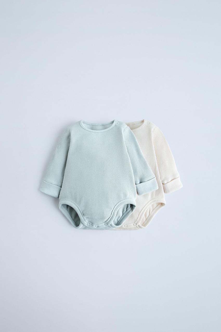 TWO PACK OF WAFFLE-KNIT BODYSUITS - Sea green