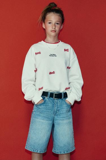 Zara TEXT BOW SWEATSHIRT - Ecru