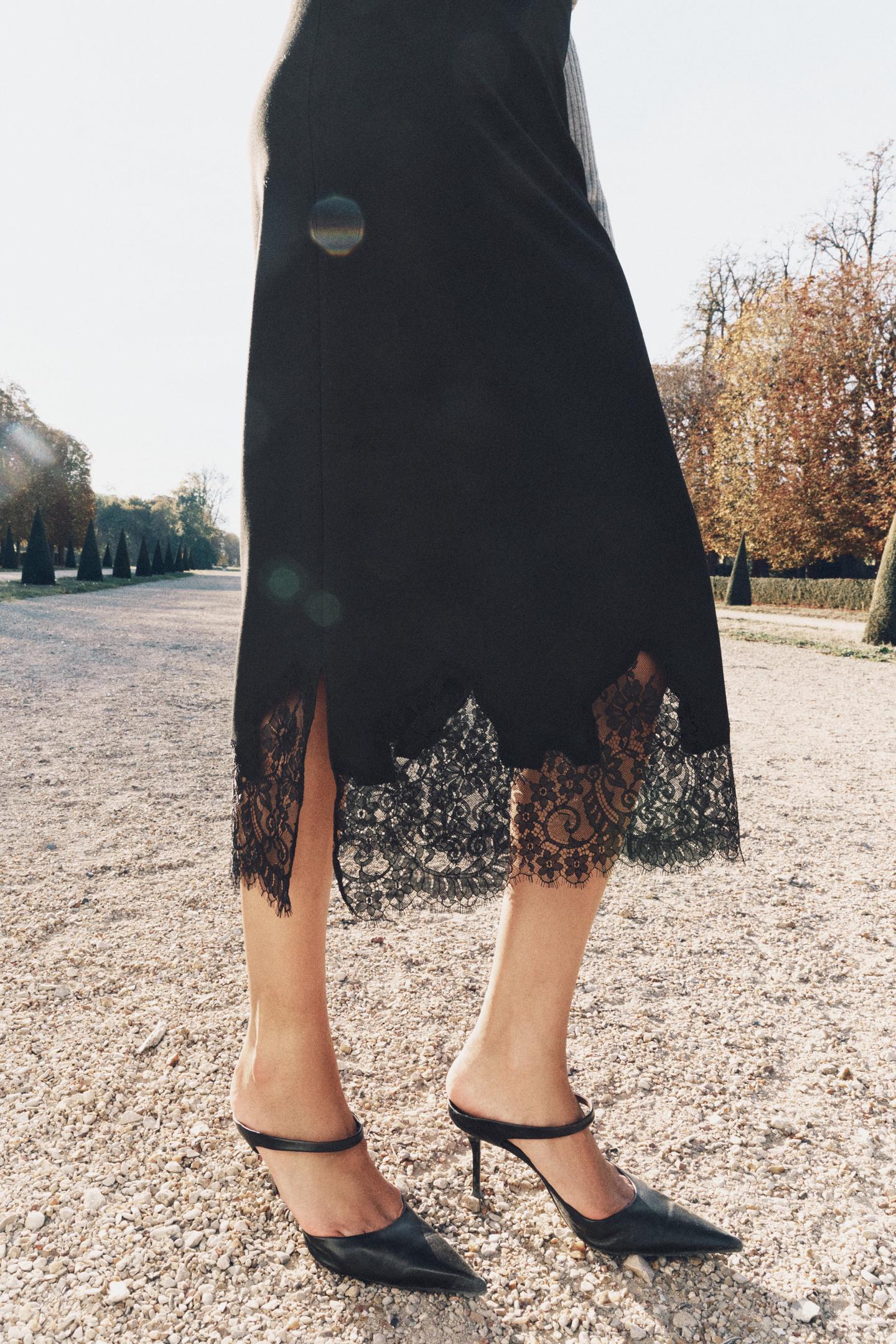 Женская юбка Zara ZW Collection Lace MIDI, цвет: Чёрный — фото 4