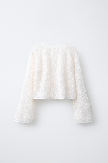 GILET À FRANGES - blanc de Zara - Image 1
