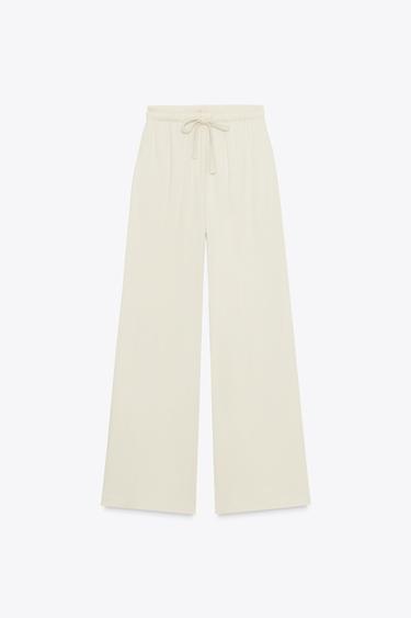 COTTON STRAIGHT-LEG TROUSERS - Ecru by Zara