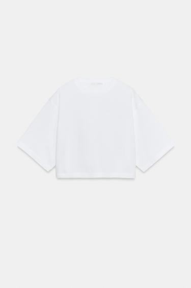تيشرت OVERSIZE قصير - أبيض الخاص بـ Zara