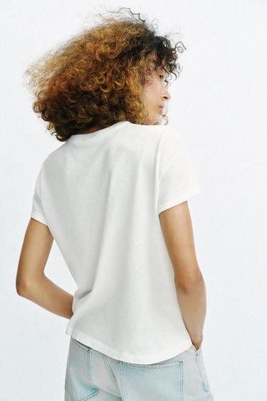 SHORT SLEEVE HEART T-SHIRT - White by Zara - Image 2