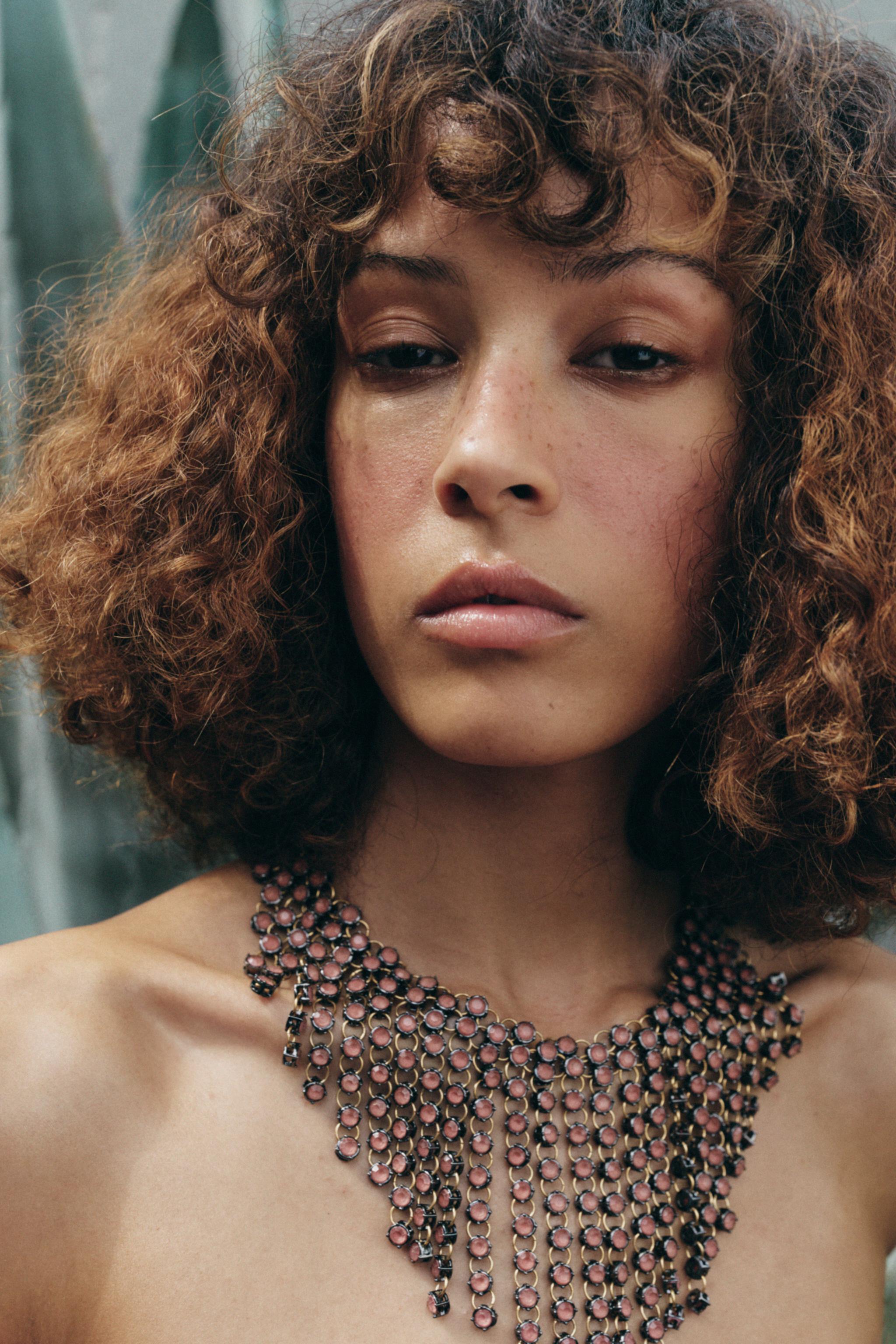 ZARA【NEW】JEWEL CASCADE NECKLACE CASCADE NECKLACE WITH RHINESTONES - Golden - ZARA | eBay