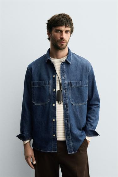 CAMISA DENIM REGULAR FIT - Azul medio de Zara