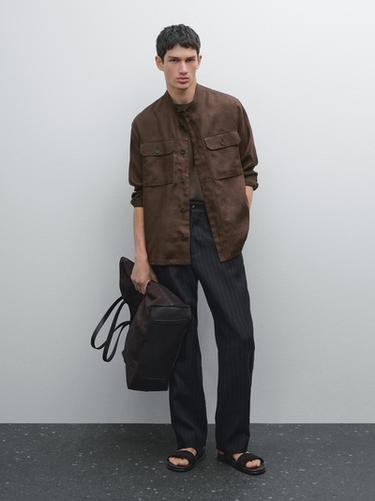 Zara 100% linen stand collar overshirt. - white - Image 0
