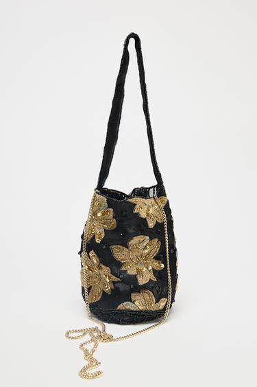PETIT SAC SEAU BRODÉ FLEURS - Noir de Zara - Image 1