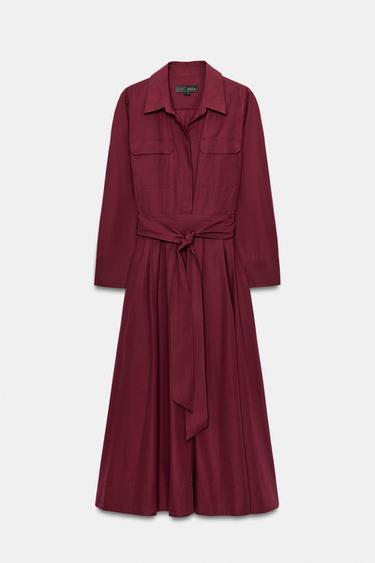 ZW COLLECTION SHIRT DRESS - Burgundy by Zara
