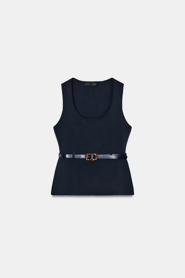 KNIT BELTED TOP - Blue by Zara