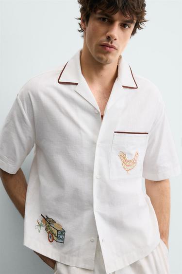 CHEMISE DÉCONTRACTÉE BRODÉE CONTRASTE - Écru de Zara - Image 5
