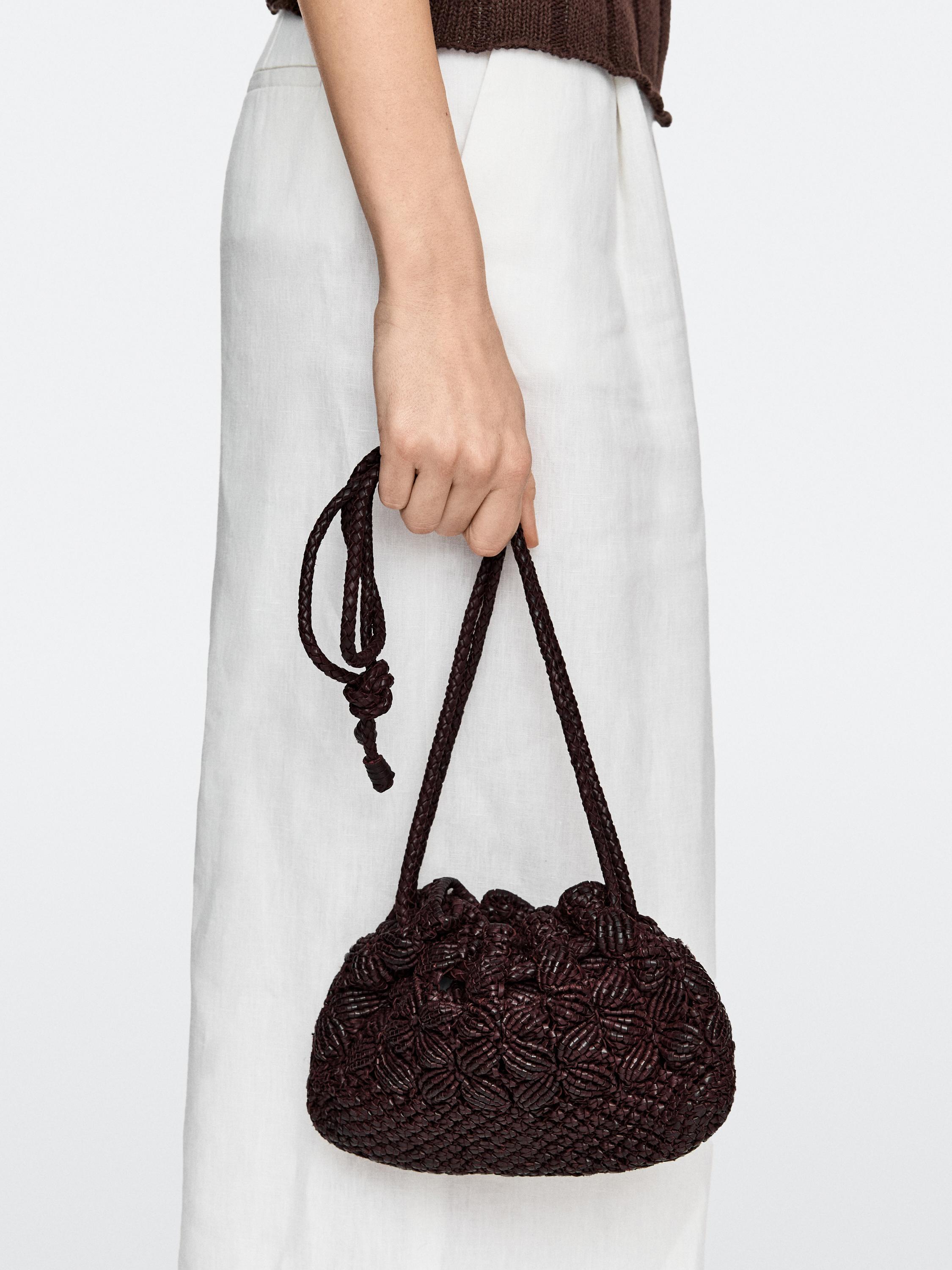 Sac pochette macramé en cuir nappa