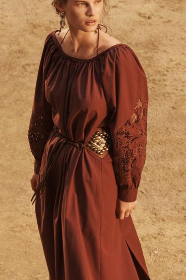 ROBE EN POPELINE BRODÉE ÉDITION LIMITÉE - Bordeaux de Zara - Image 2
