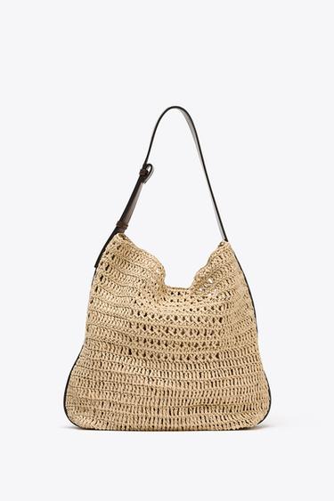 Zara RAFFIA EFFECT BUCKET BAG - Light beige