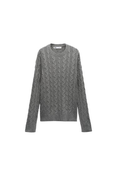 WOOL BLEND CABLE KNIT SWEATER
