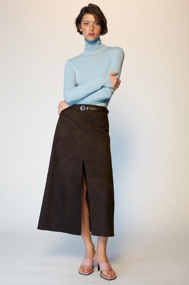 Zara WOOL BLEND HIGH NECK JUMPER - Light blue