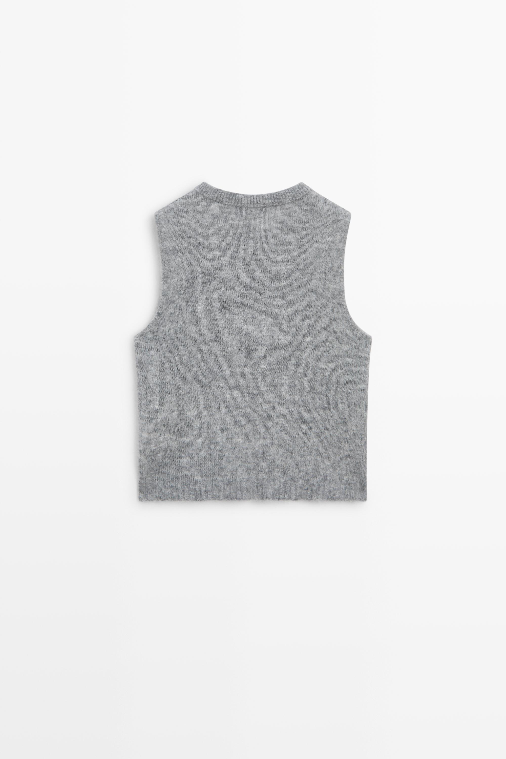 Wool blend button-detail knit top