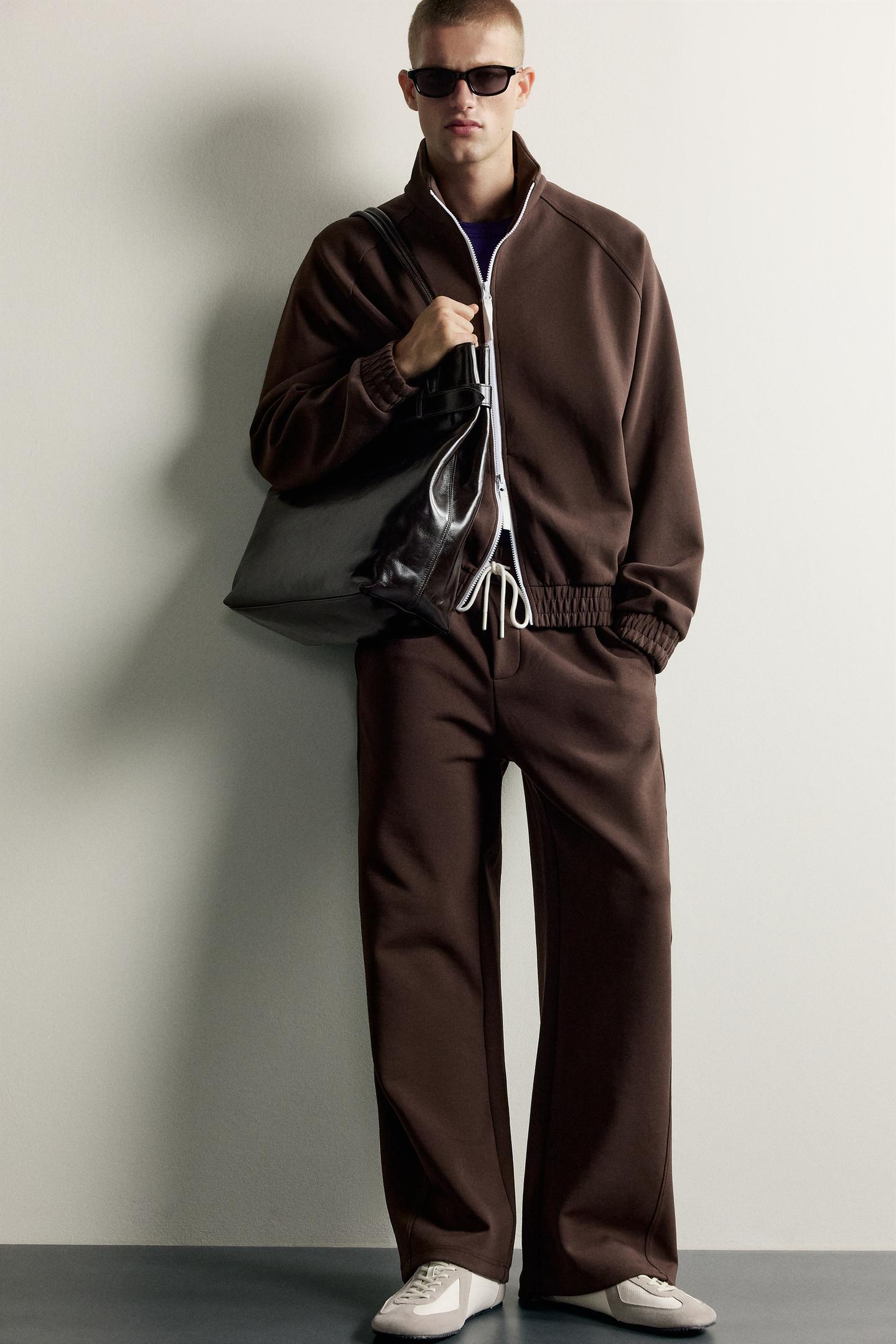 Мужские брюки Zara Relaxed Fit Track Pants, цвет: Коричневый — фото 6