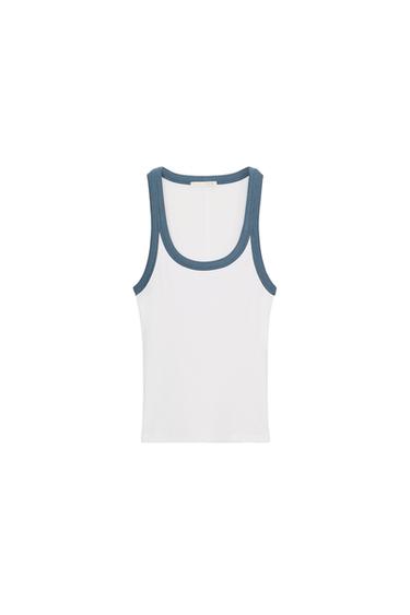 RIB SLEEVELESS TOP - Blue/White by Zara