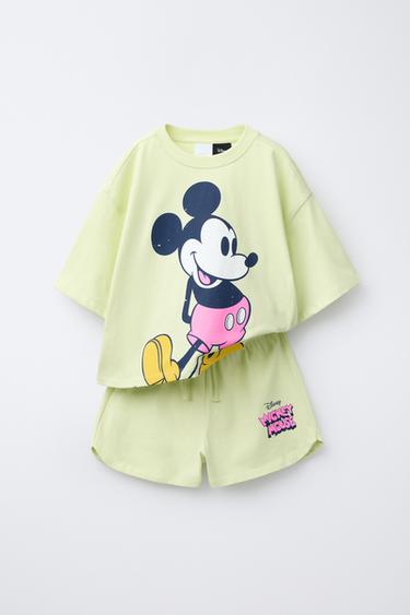 ZESTAW: KOSZULKA I BERMUDY Z MYSZKĄ MIKI © DISNEY - Limonkowy Zara