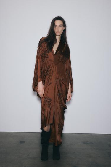ZW COLLECTION BEADED KAFTAN DRESS - Chocolate by Zara - Image 0