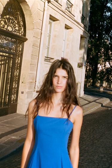 ROBE MIDI EN POPELINE ASYMÉTRIQUE - Bleu moyen de Zara - Image 2