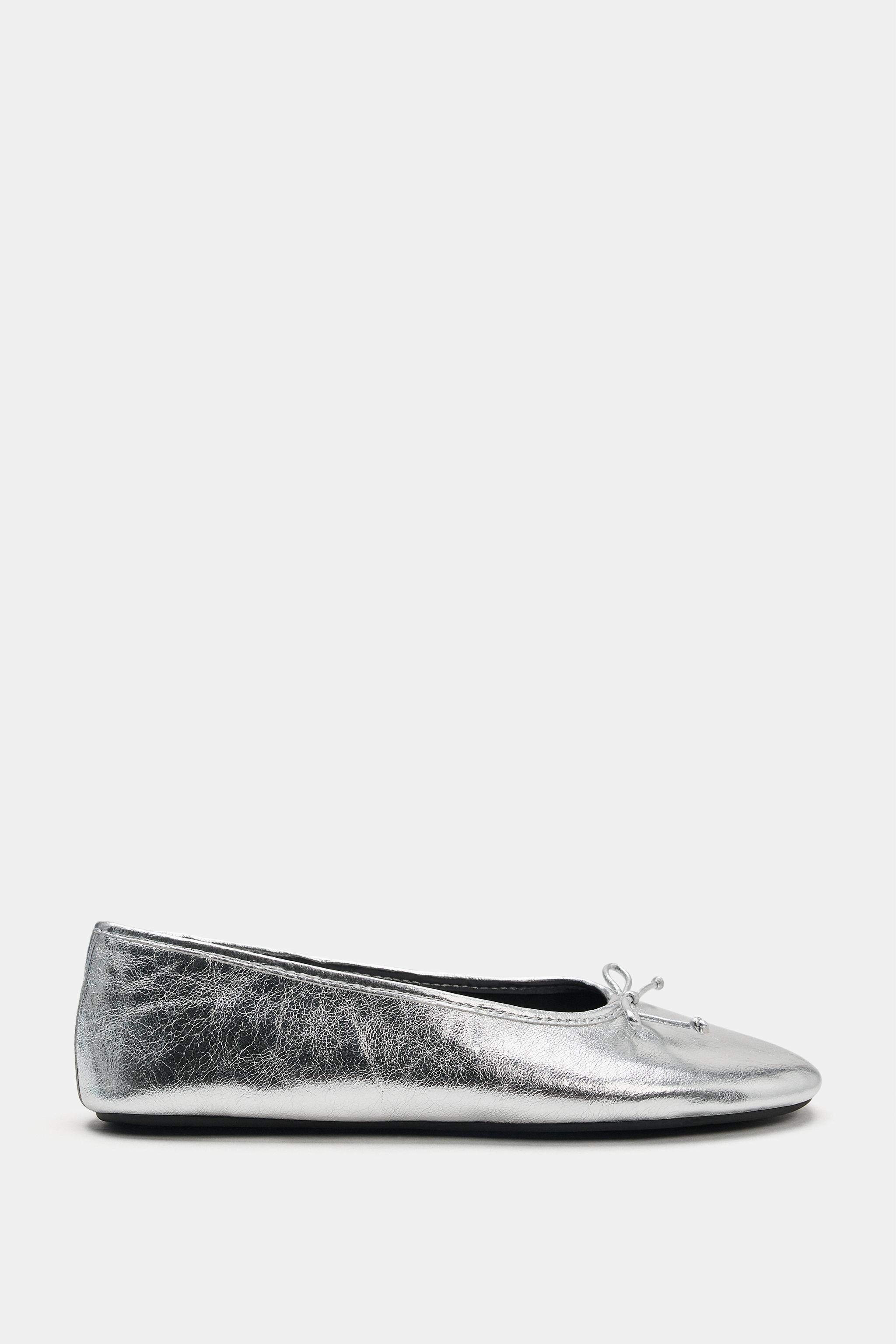 Обувь Zara METALLIC LEATHER BALLET FLATS — фото 3