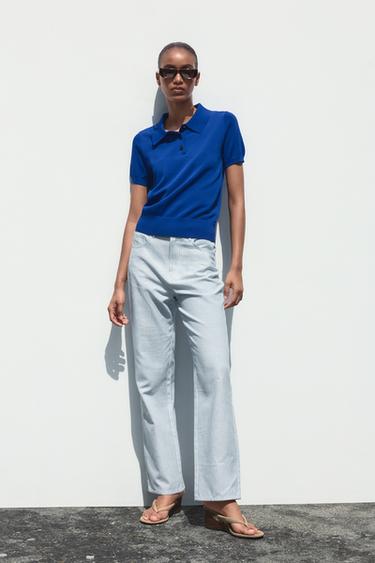SHORT SLEEVE KNIT POLO TOP - Bluish by Zara
